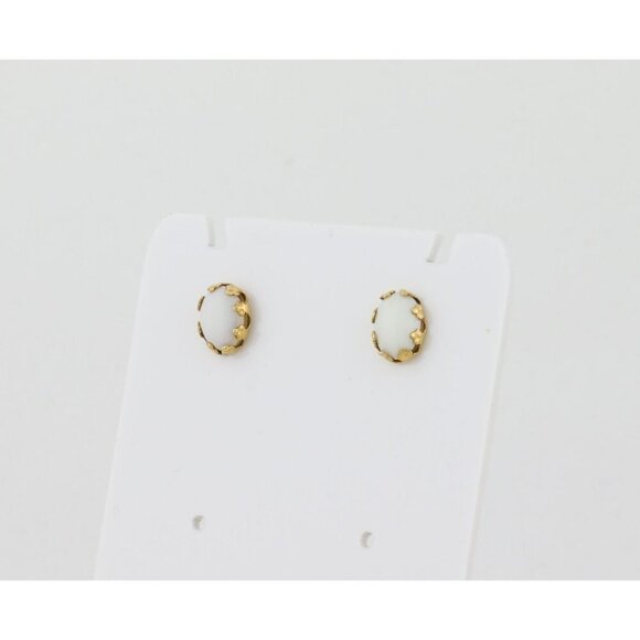 14k Yellow Gold Natural Opal Earrings Stud Post 3/8" x 1/4" - Picture 5 of 9